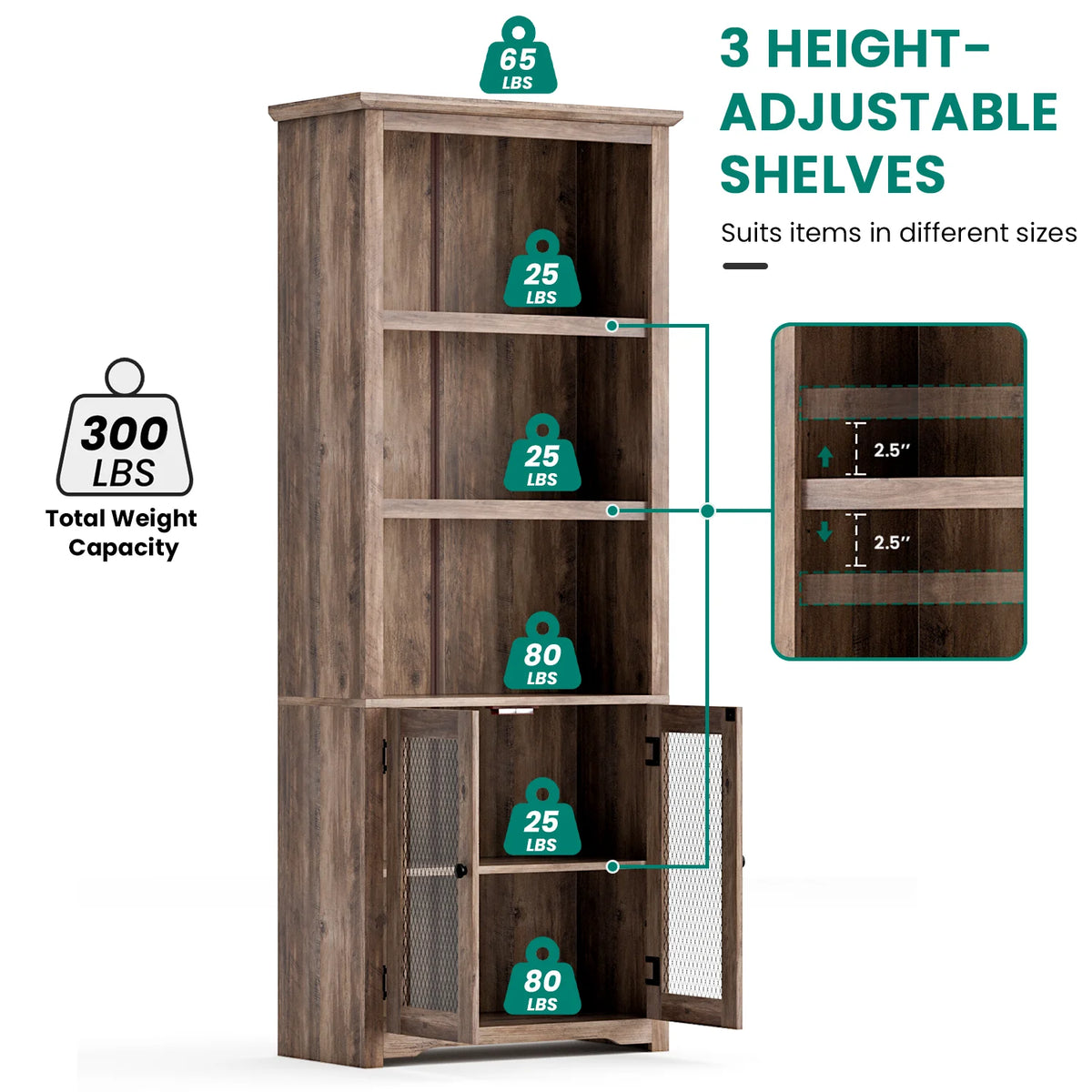 70" Tall 5-Shelf Bookshelf with Doors P489641