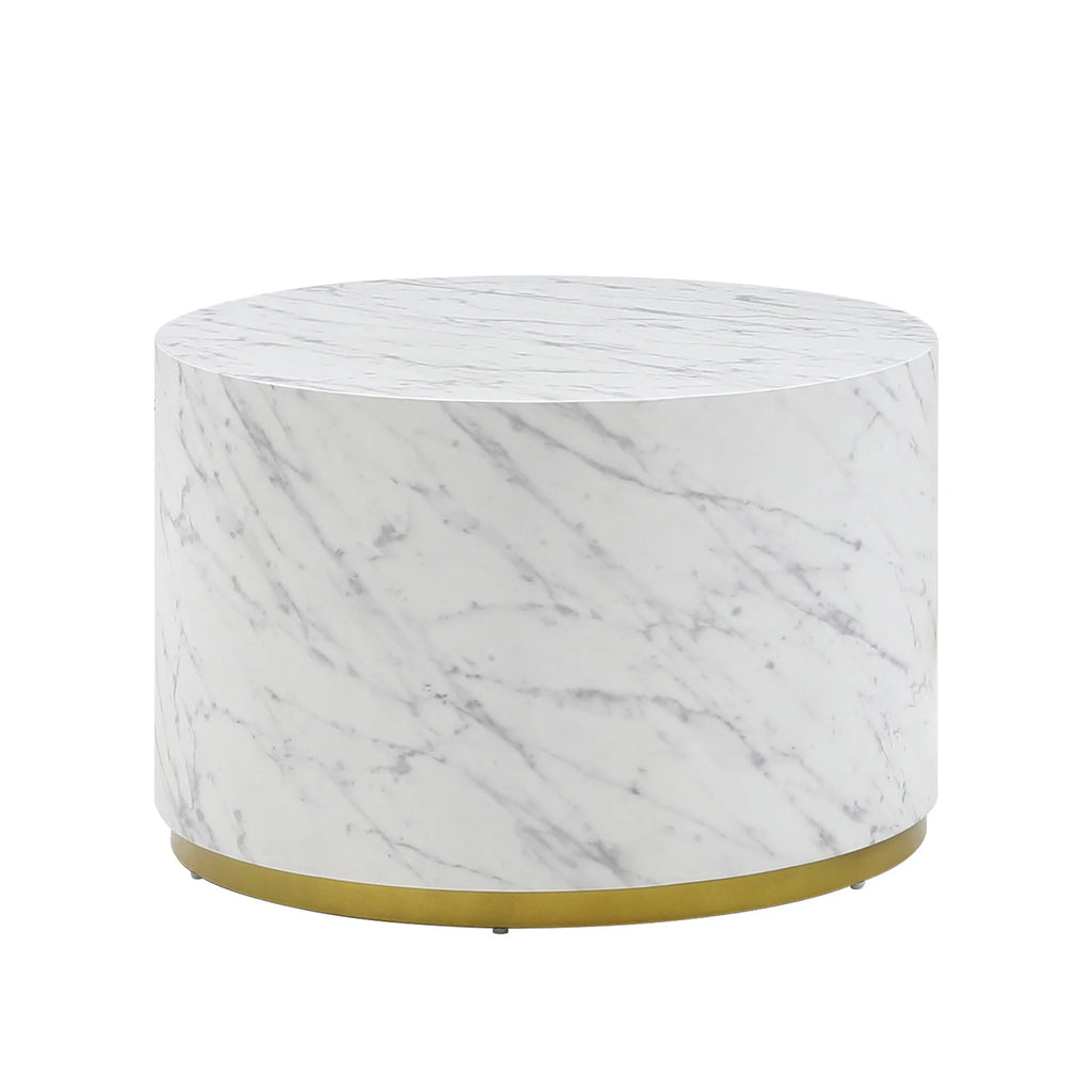 23.6 Inch Marble Pattern Cocktail Table with Gold Metal Base D406003