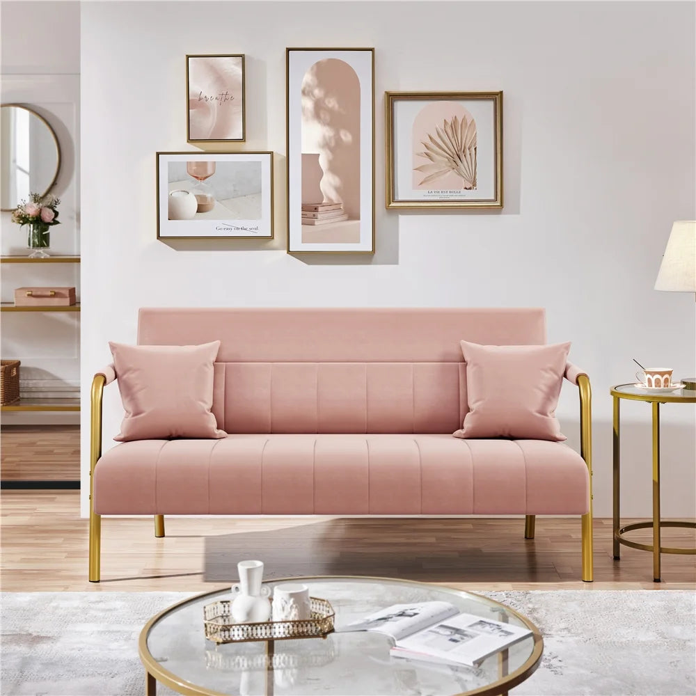 Light Gray Upholstered Sofa Couch with 2 Pillows A455