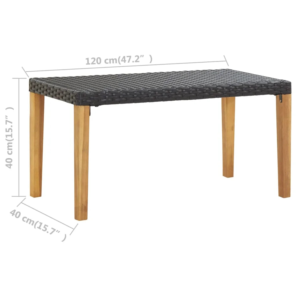 Black Poly Rattan and Acacia Wood Patio Bench L844
