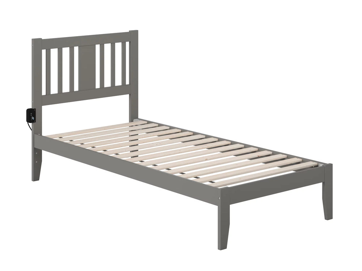 Twin Extra Long Bed with USB Charger in Grey B82463