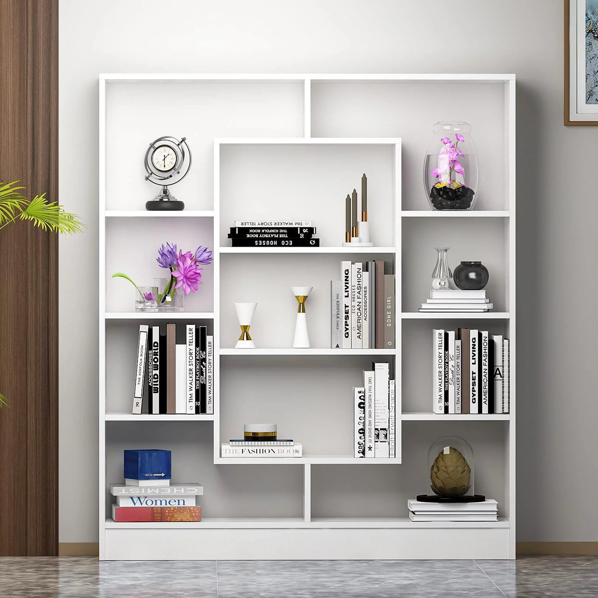 White Free Standing Bookcase Room Divider Shelving Unit V985