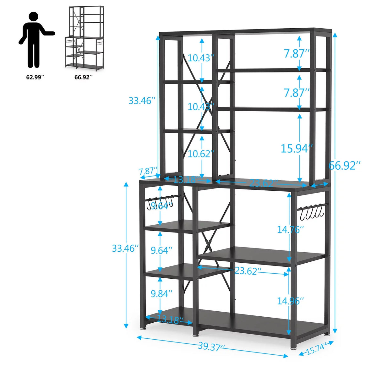 Black Kitchen Bakers Rack with Hutch M794448