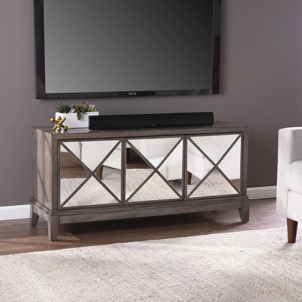 50" Brown Mirrored Media Cabinet with Storage C1336