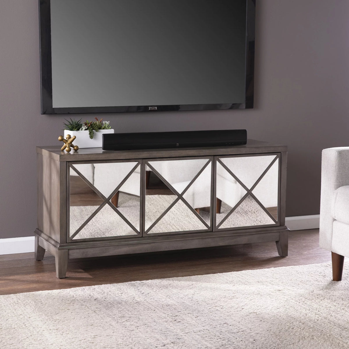 50" Brown Mirrored Media Cabinet with Storage C1336