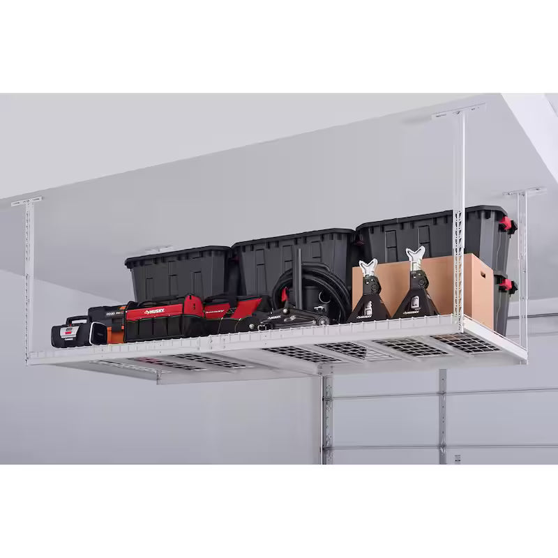 Adjustable Height White Overhead Ceiling Storage Rack Q389