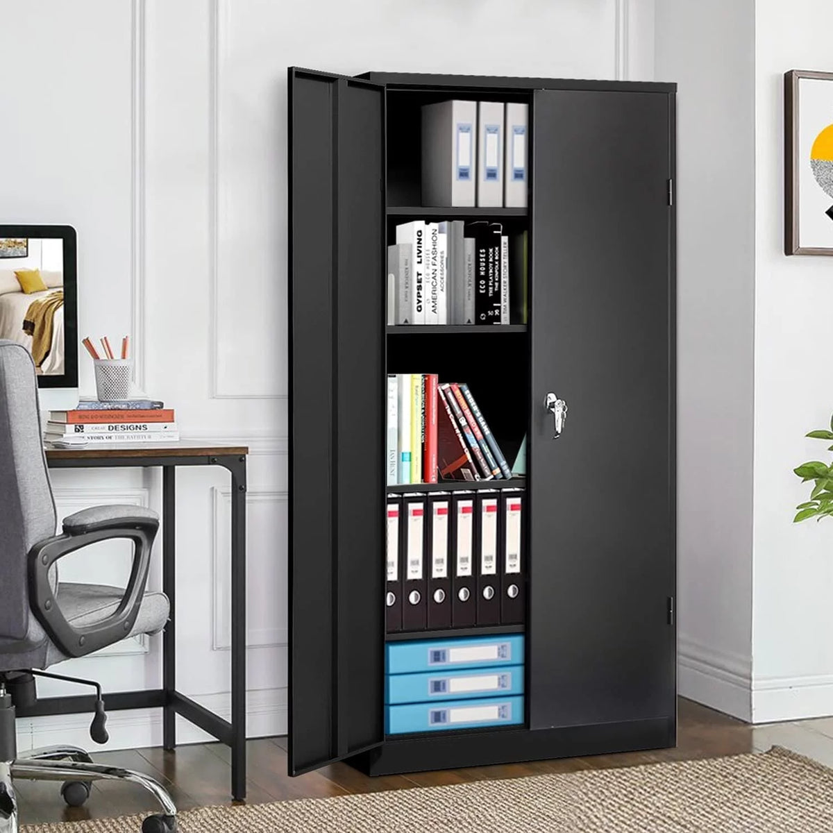 72 inch Black Metal Garage Storage Cabinet with Locking Doors C250088