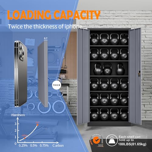 Black Gray Metal Storage Cabinet with Lock S929361