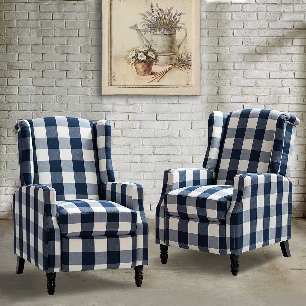 Set of 2 Plaid Fabric Recliners H3677
