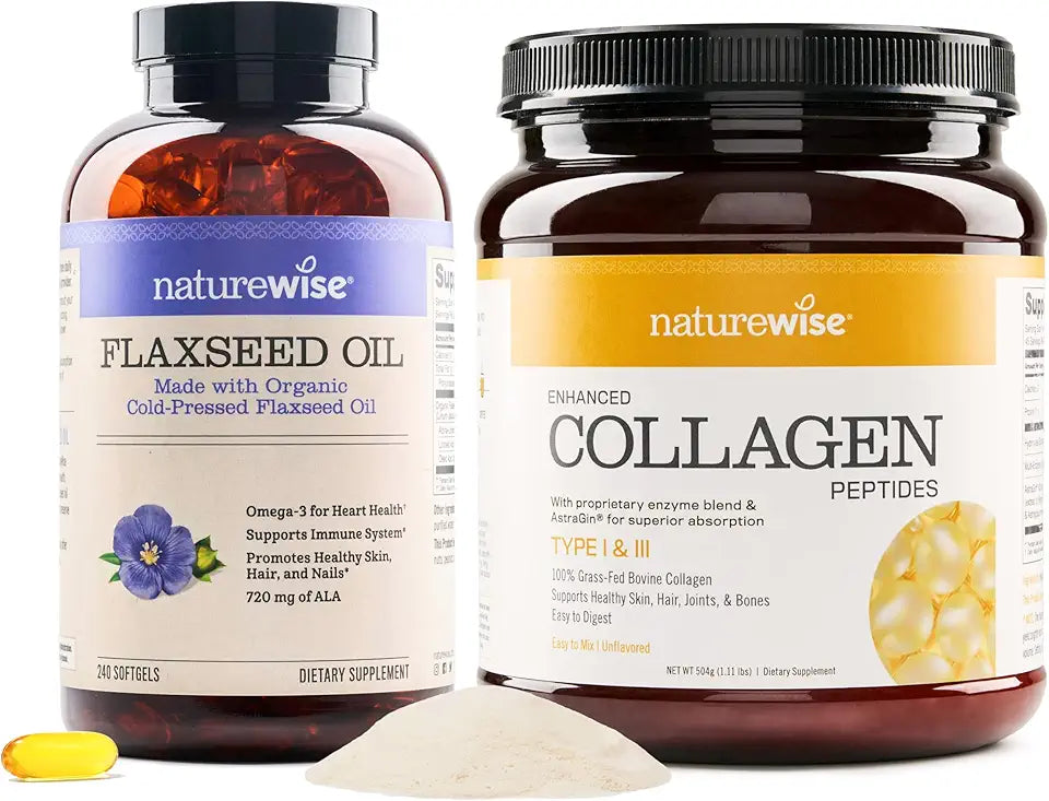 Organic Flaxseed Oil 720mg Collagen Peptides 45 Servings L454