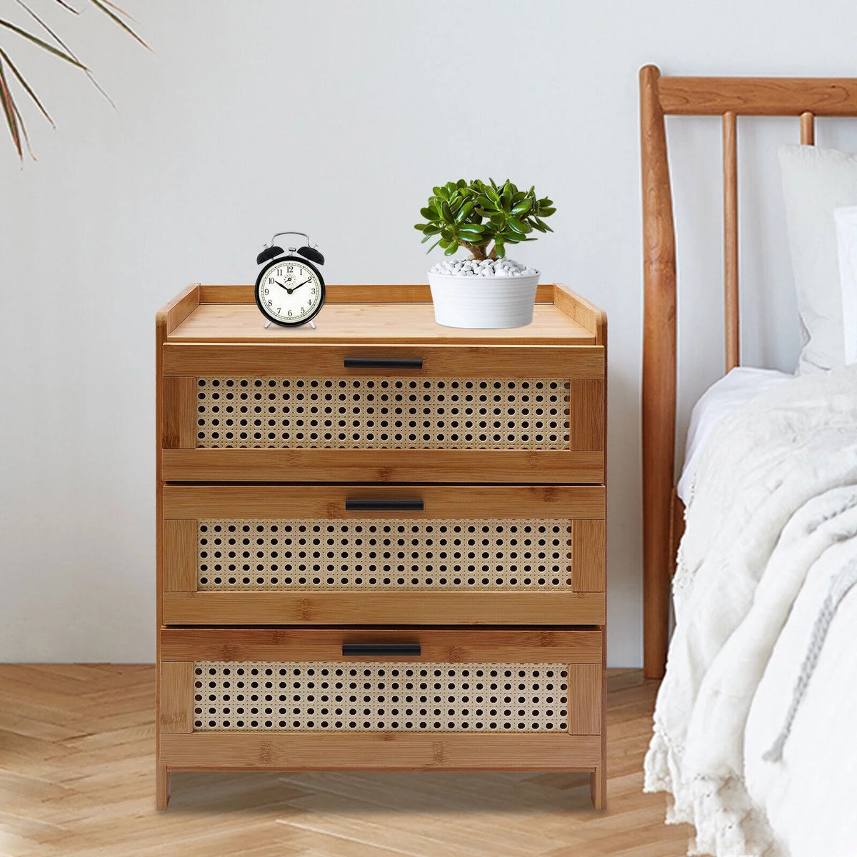 Bamboo Wood 3 Sliding Drawers Nightstand C6295