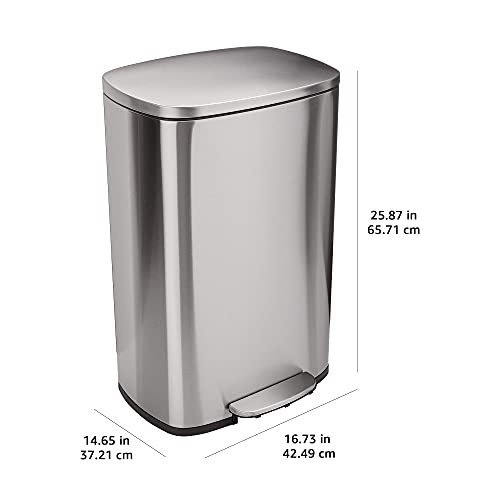 Rectangular Trash Can with Soft-Close Foot Pedal, Brushed Stainless Steel, 30 litre T962266