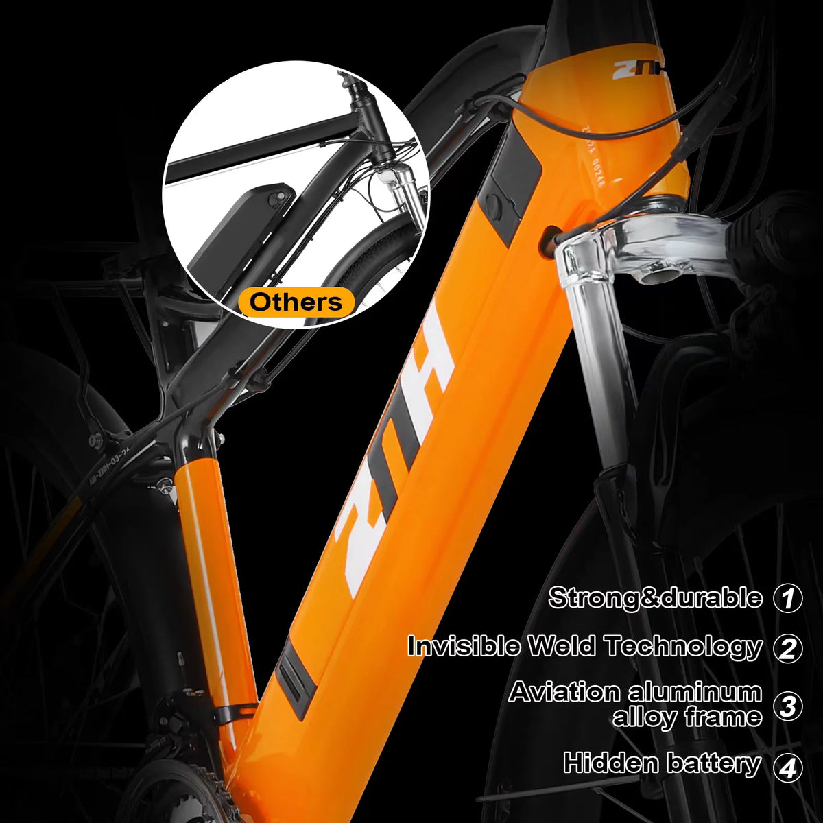 Electric Bike 26 350W Mountain Bicycle 36V 10Ah Removable Battery 21-Speed Orange F109212