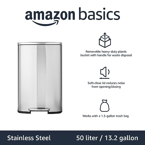 Rectangular Trash Can with Soft-Close Foot Pedal, Brushed Stainless Steel, 30 litre T962266