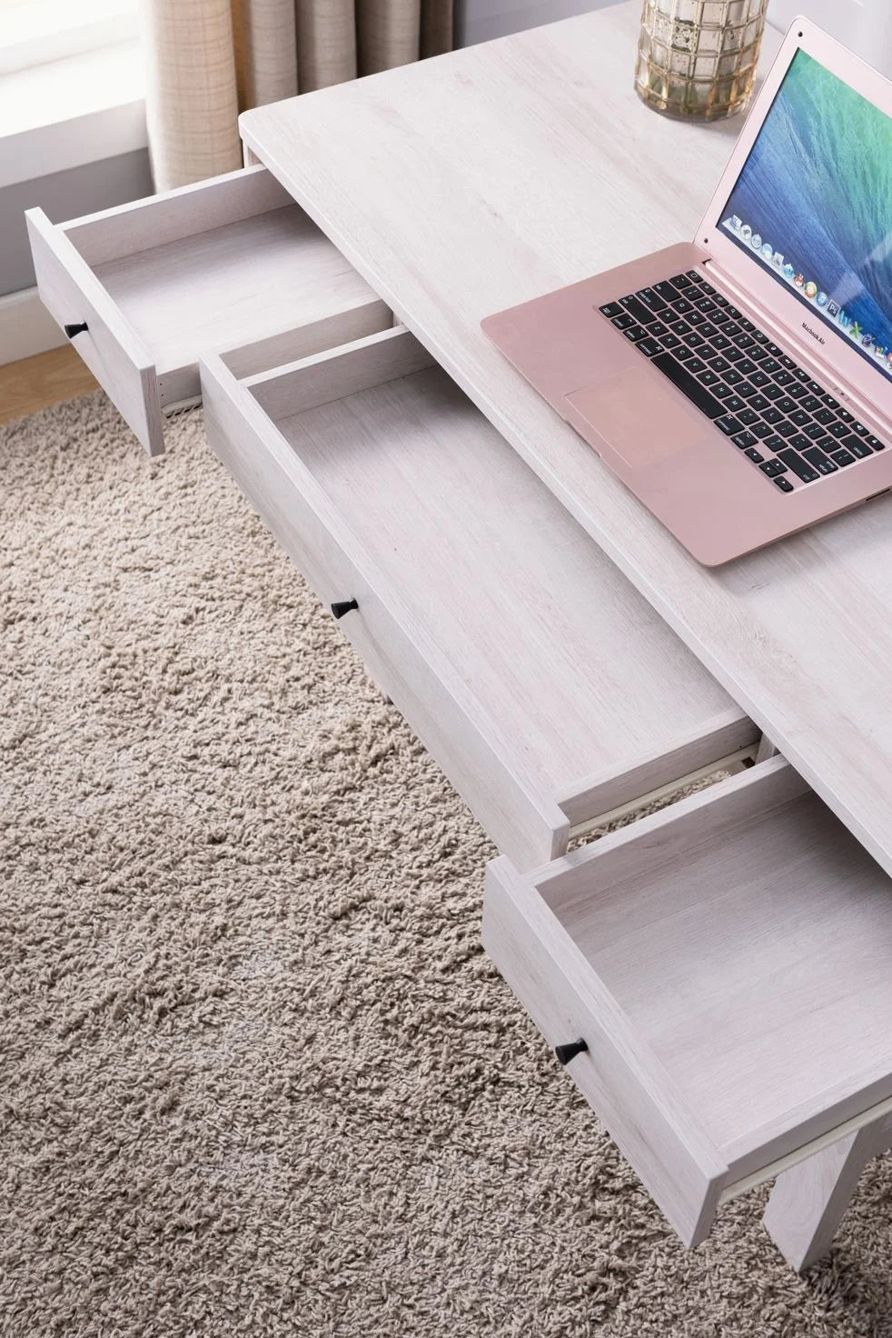 White Oak Computer Desk with 3 Drawers K2266