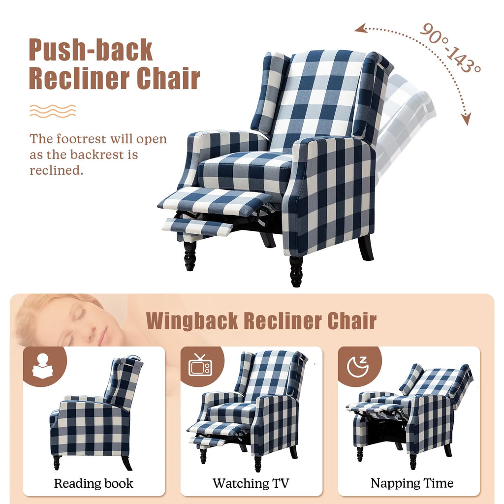 Set of 2 Plaid Fabric Recliners H3677