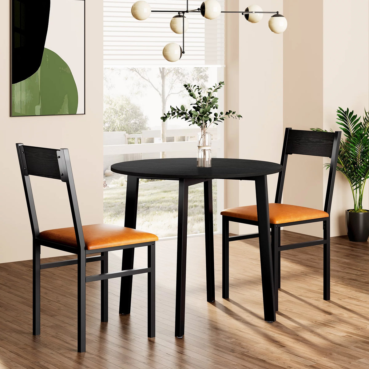 Round Dining Table Set with 2 Cushioned Chairs V378