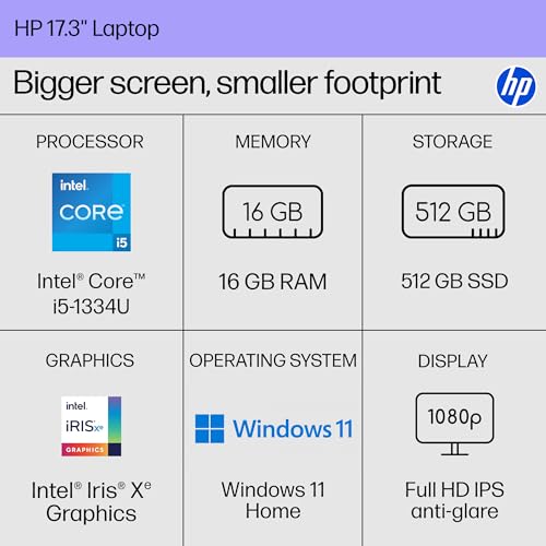 17.3 inch Laptop, Intel Core i5, 16 GB RAM, 512 GB SSD, Windows 11 Home J12695