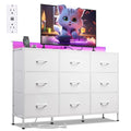 Black 9 Drawer Fabric Dresser with LED Lights and Charging Station E4963