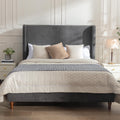 Queen Size Upholstered Platform Bed Frame with Wingback Headboard Z7406