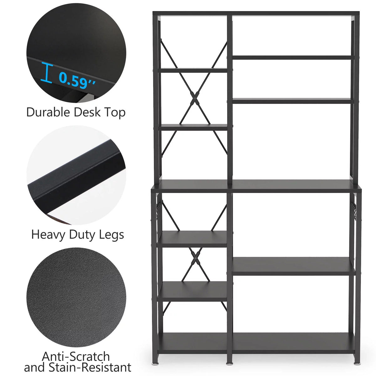 Black Kitchen Bakers Rack with Hutch M794448