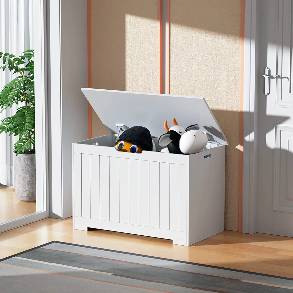 White Wooden Toy Box Storage Chest with Flip-top Lid H295