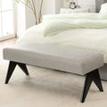 White Upholstered Ottoman Bench with Wood Legs C584