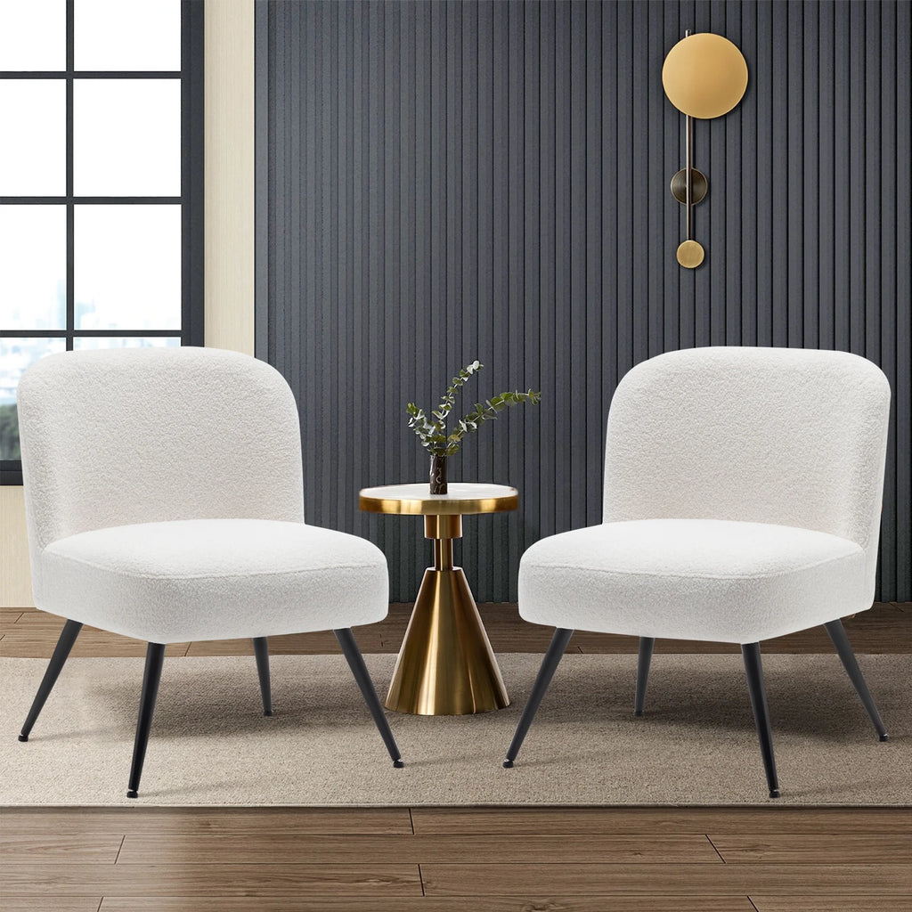 White Faux Leather Accent Chairs Set of 2 with Metal Legs V46983
