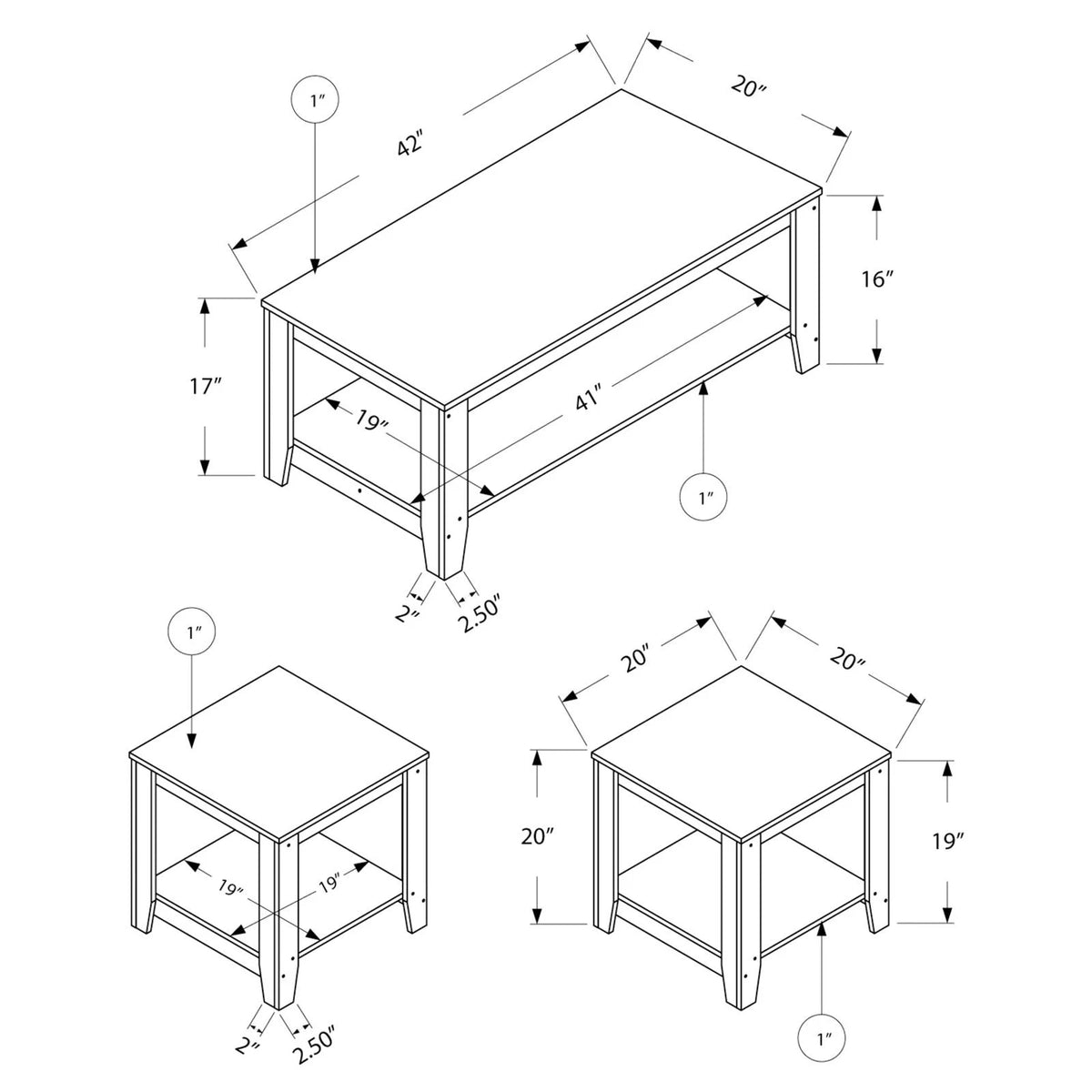 3pcs Coffee End Side Accent Table Set R457138