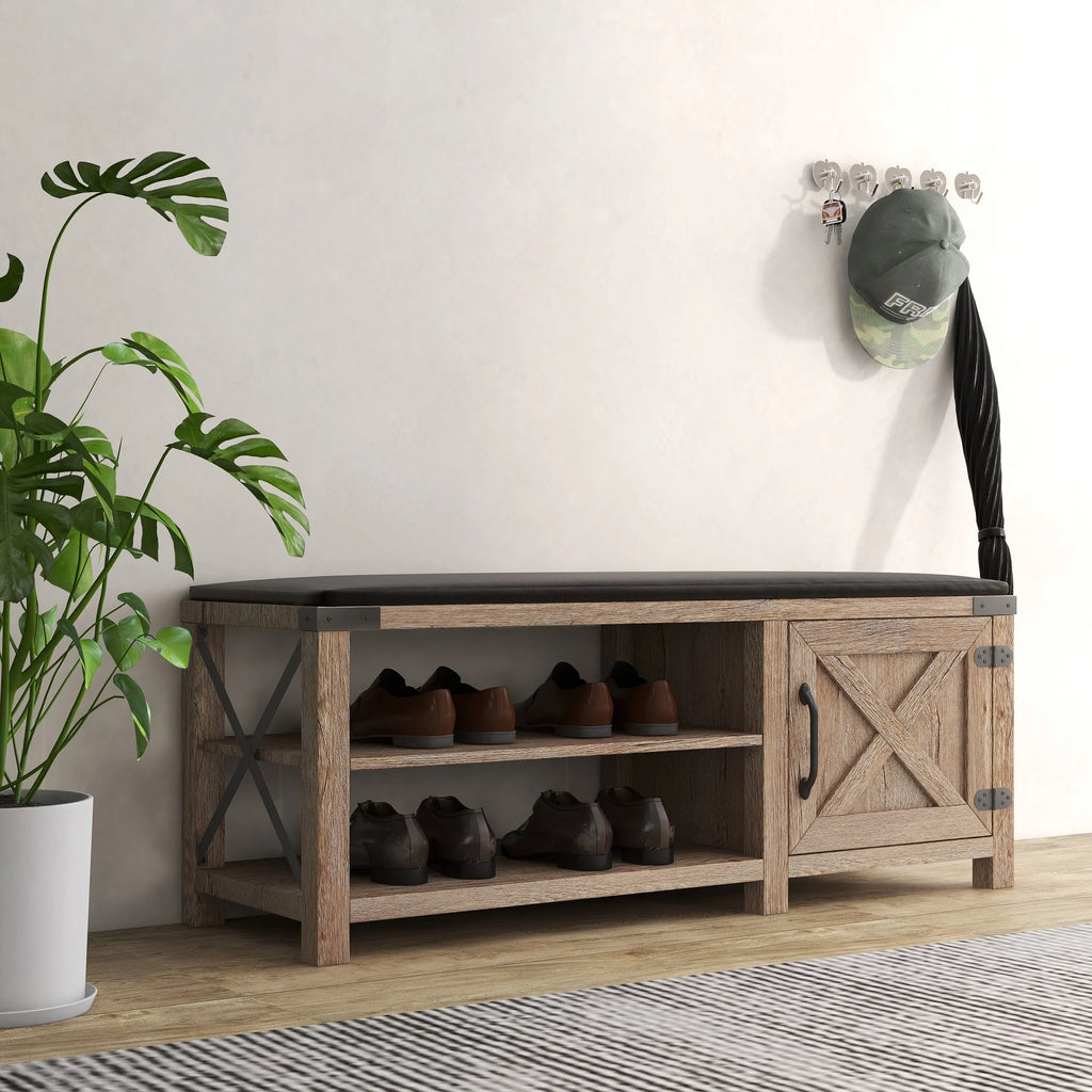 Light Brown 2-Tier Shoe Storage Bench with Cushion Seat C774864