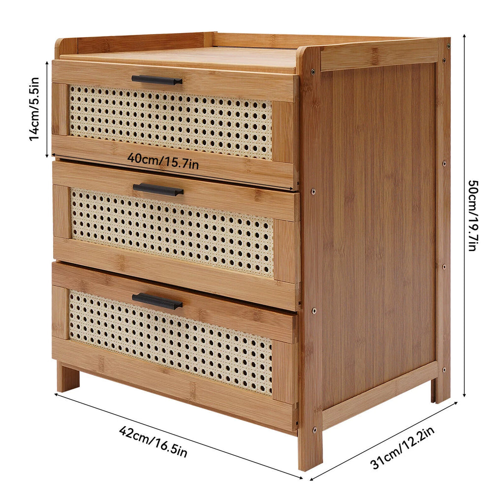 Bamboo Wood 3 Sliding Drawers Nightstand C6295