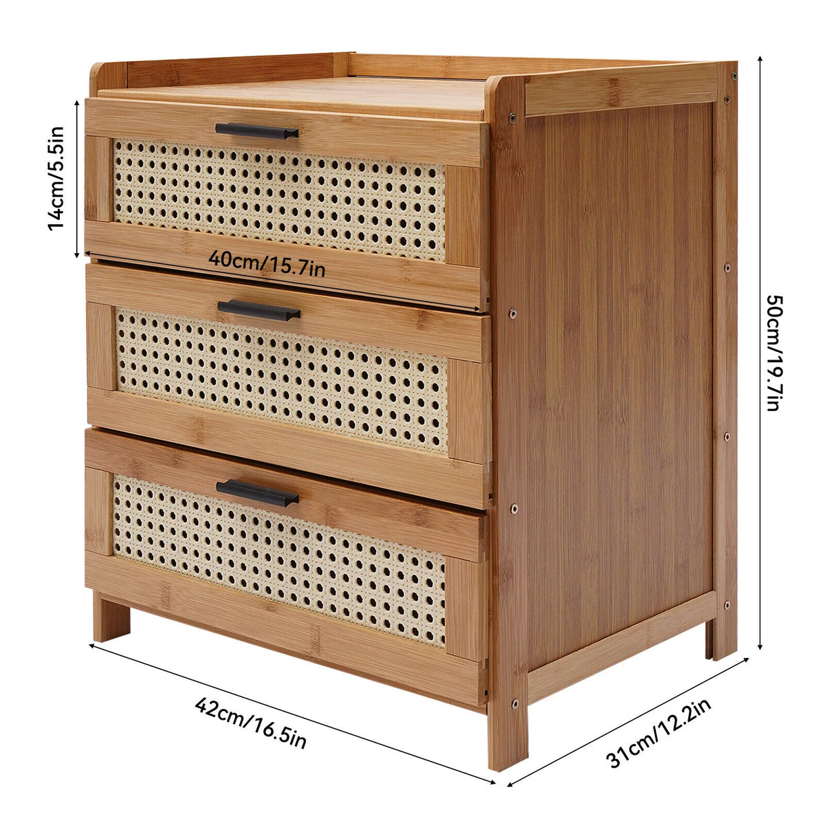 Bamboo Wood 3 Sliding Drawers Nightstand C6295