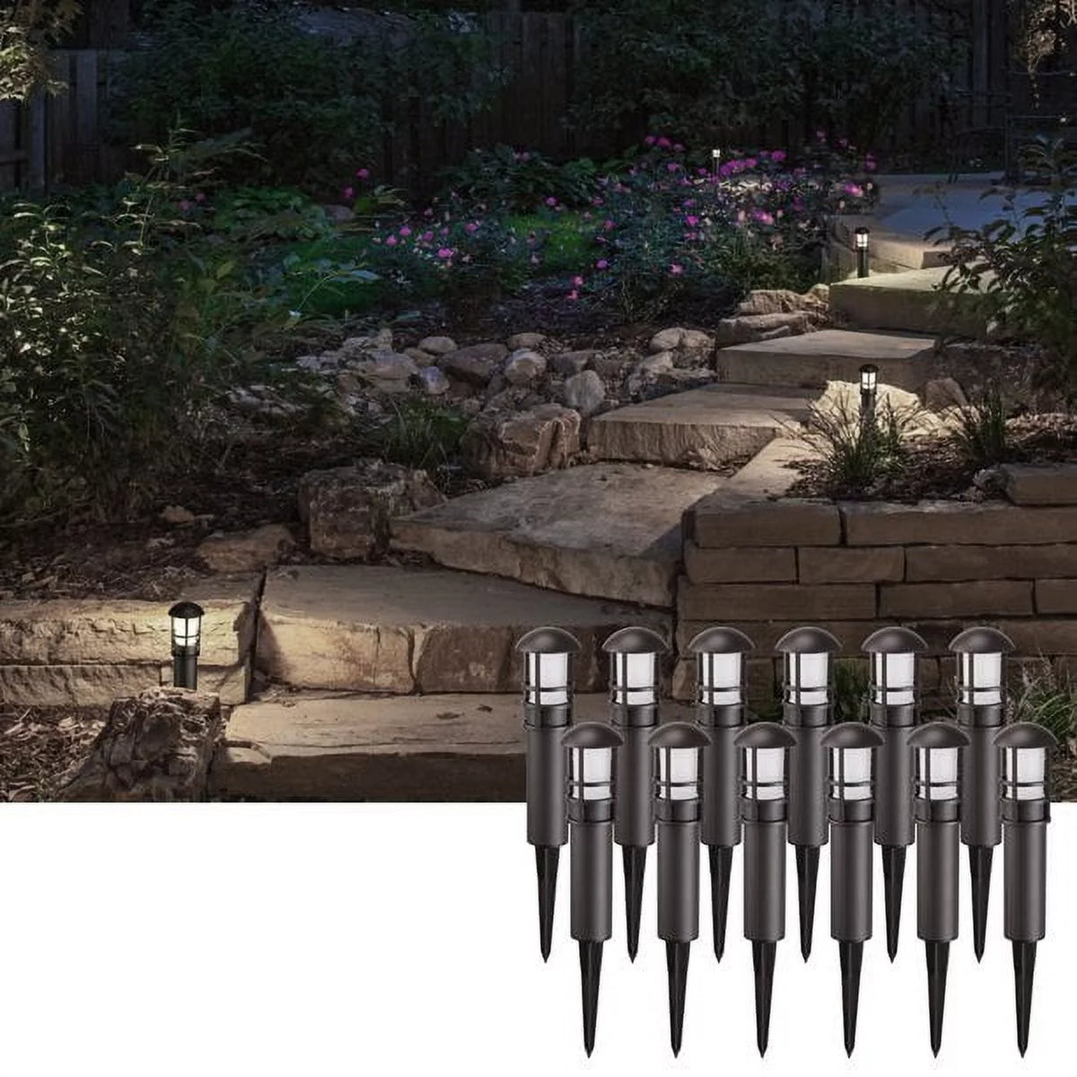 12 Pack 3W 12V Low Voltage Waterproof LED Landscape Lights 4000K Cool White E9059