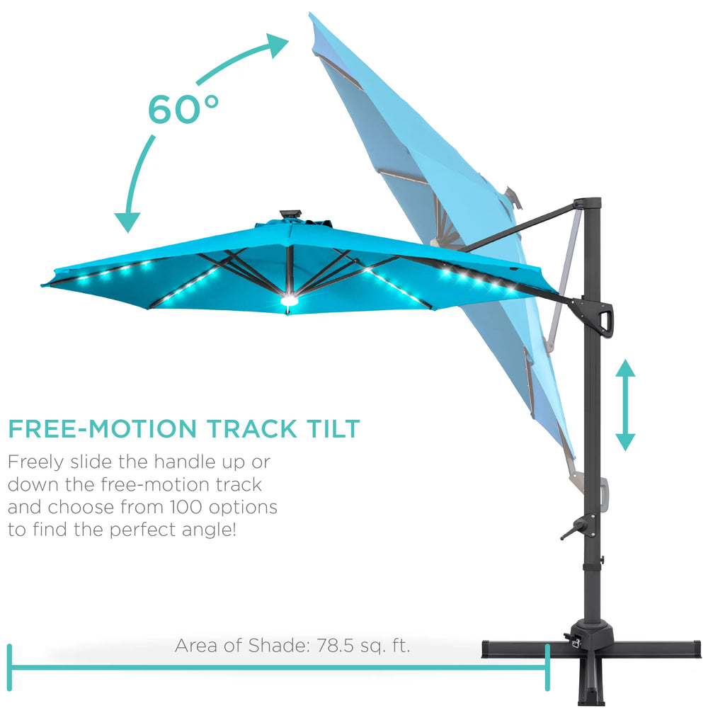 10ft Solar LED Cantilever Patio Umbrella J126