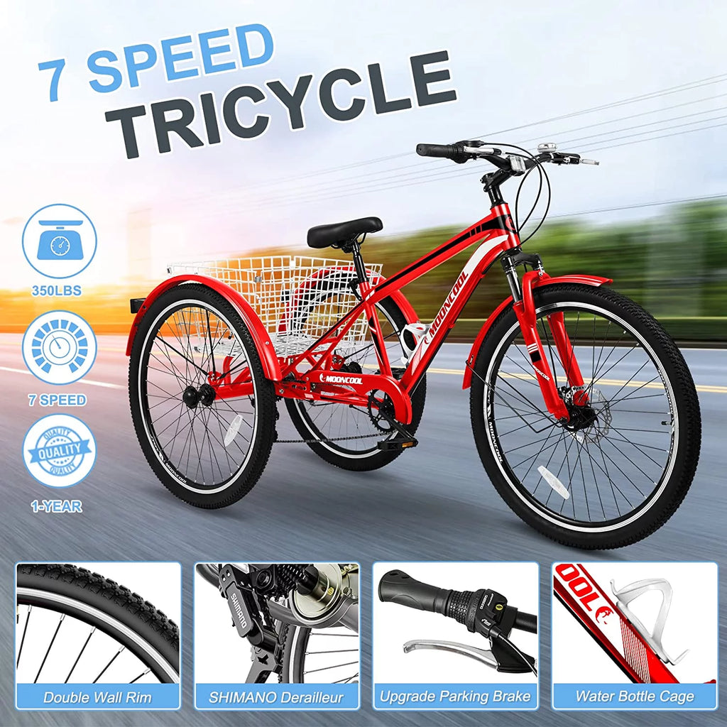 7 Speed 24/26/27.5 Inch Adult Mountain Tricycle with Shopping Basket A717444