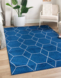 Navy Blue/Ivory 9' x 12' Geometric Trellis Rug Y8249