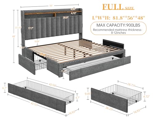 Queen Size Upholstered Bed Frame with 3 Storage Drawers D6682
