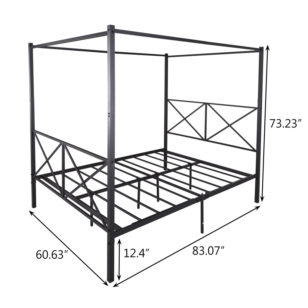 Queen Black Metal Canopy Platform Bed Frame R255