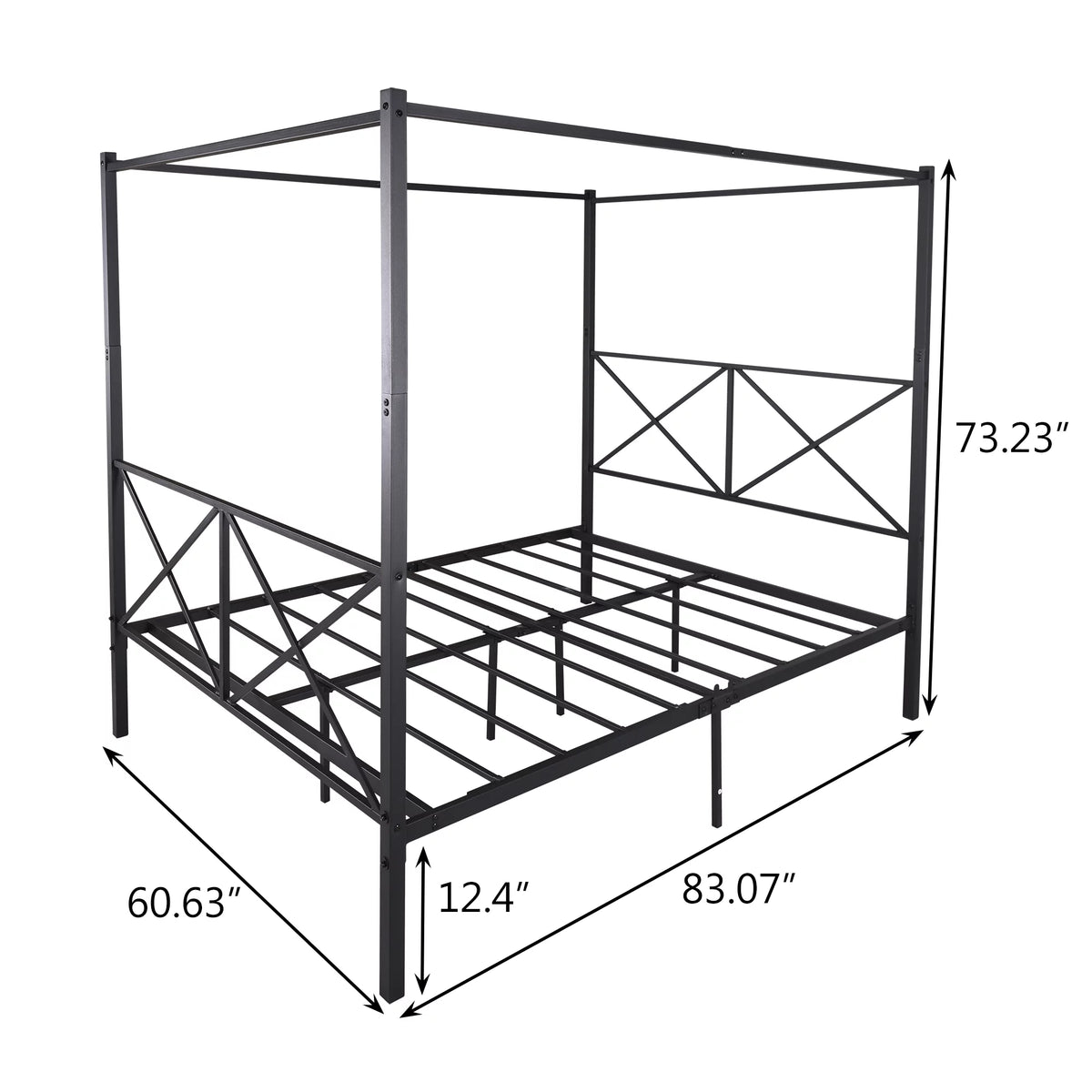 Queen Black Metal Canopy Platform Bed Frame R255