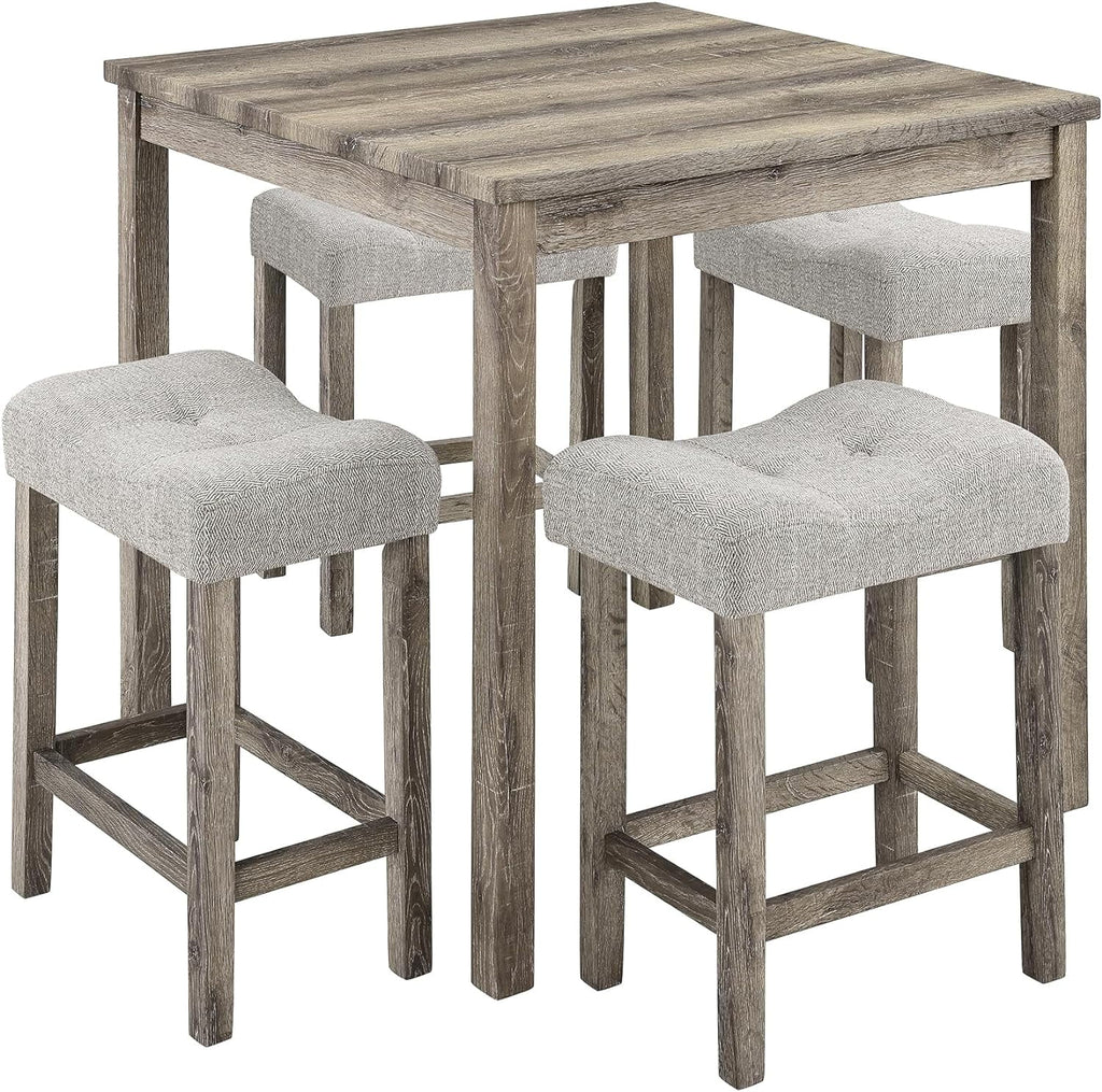 5 Piece Solid Wood Dining Table Set with 4 Upholstered Stools C8019