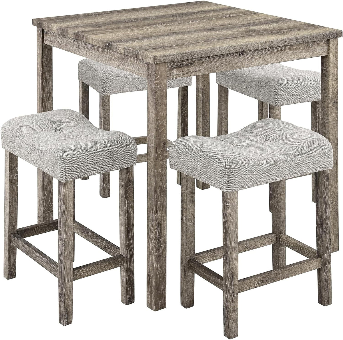 5 Piece Solid Wood Dining Table Set with 4 Upholstered Stools C8019