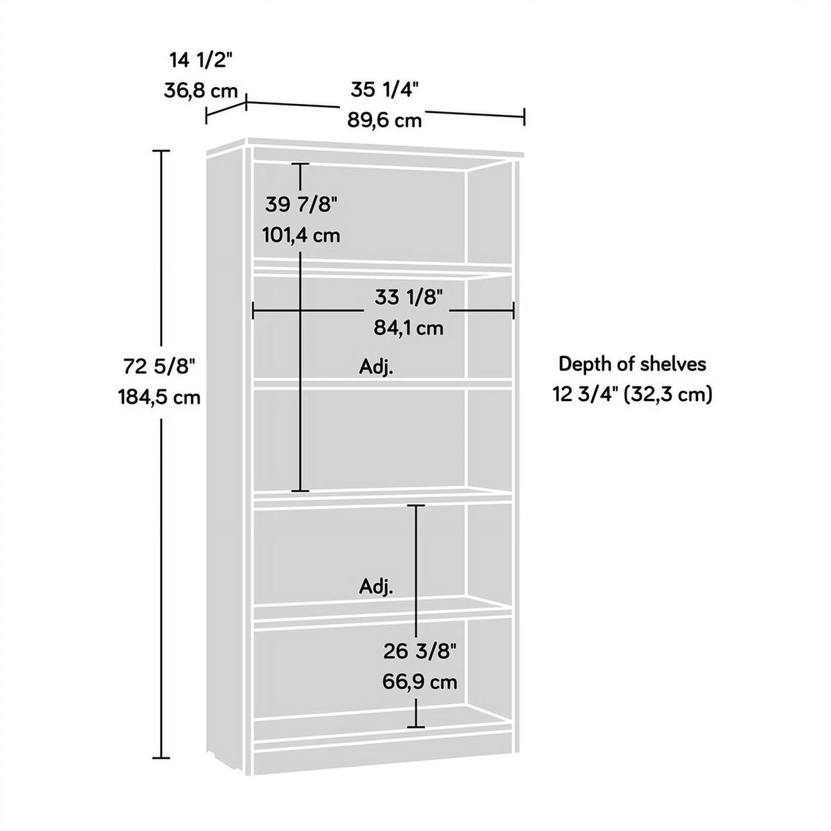 Classic Cherry 5-Shelf Engineered Wood Bookcase T60547