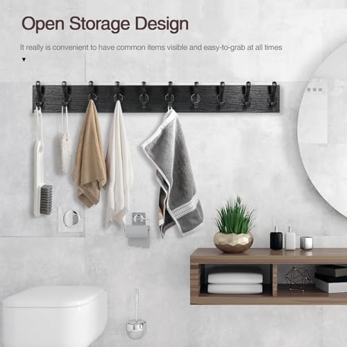 Rustic Wall Mount Coat Rack with 10 Hooks M73127