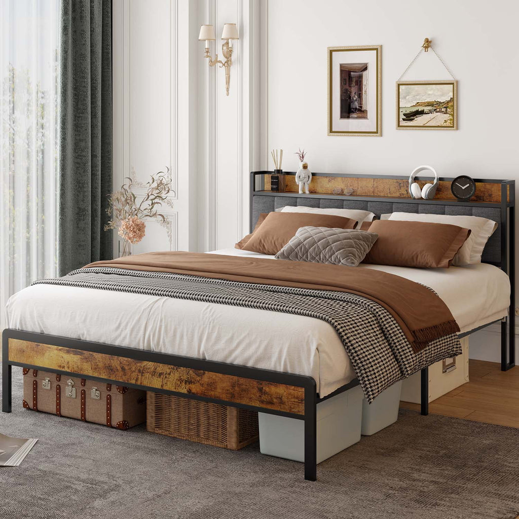 King Bed Frame with Storage Headboard N1593