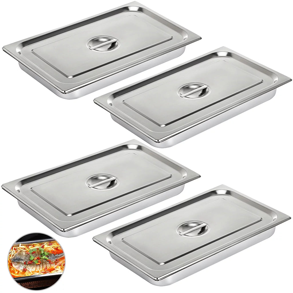 4 Pack 4 Inch Deep Full Size Stainless Steel Hotel Pan with Lid I51357