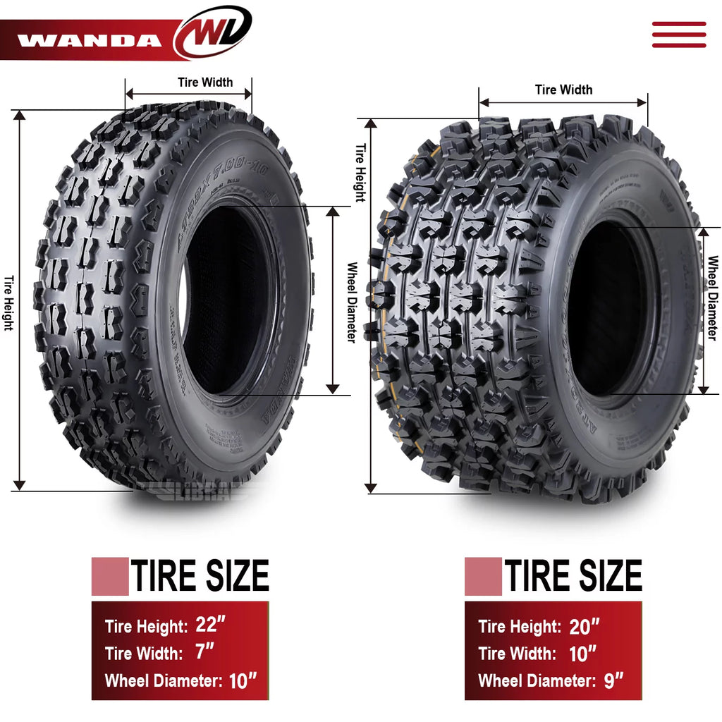Set of 2 UTV ATV Tires 20x7-8 4PR A452