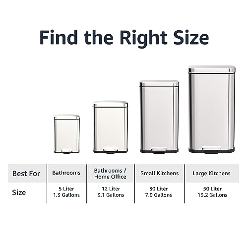 Rectangular Trash Can with Soft-Close Foot Pedal, Brushed Stainless Steel, 30 litre T962266
