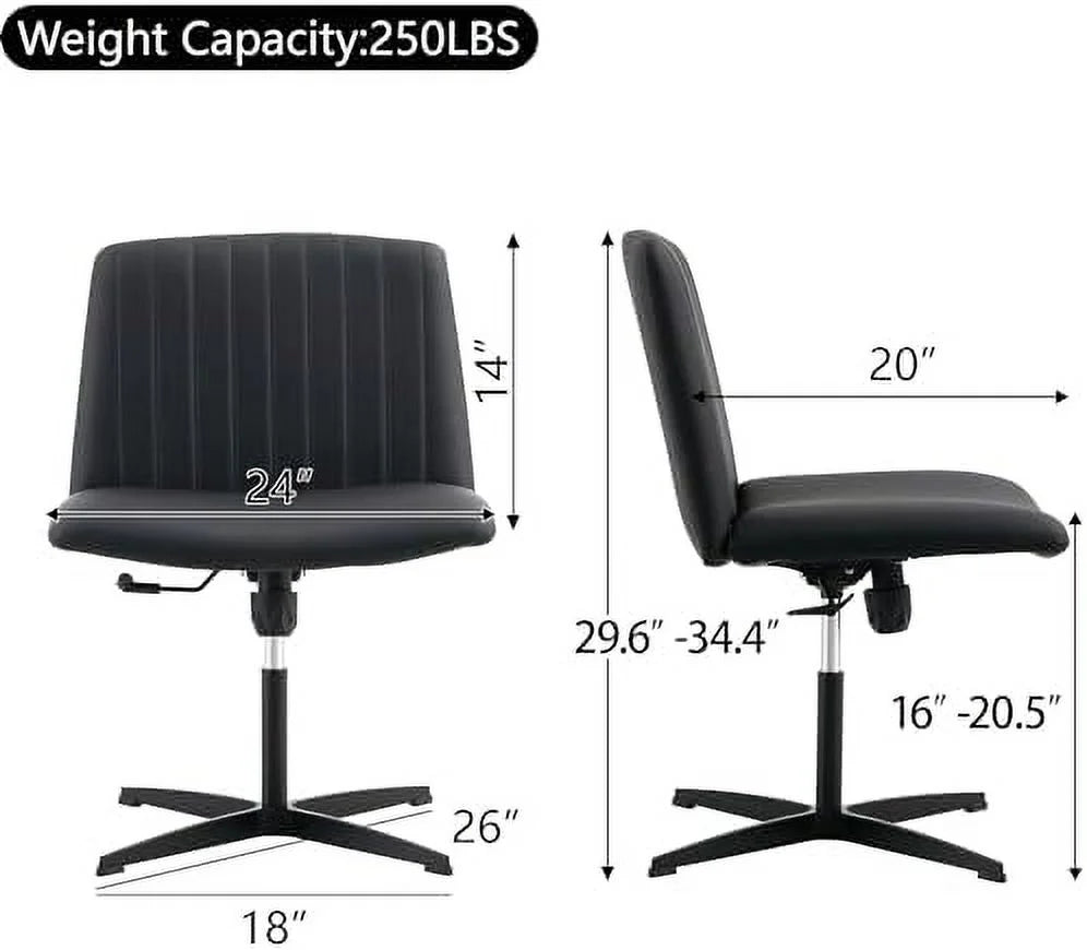 Armless Office Desk Chair No Wheels PU Adjustable Swivel F594