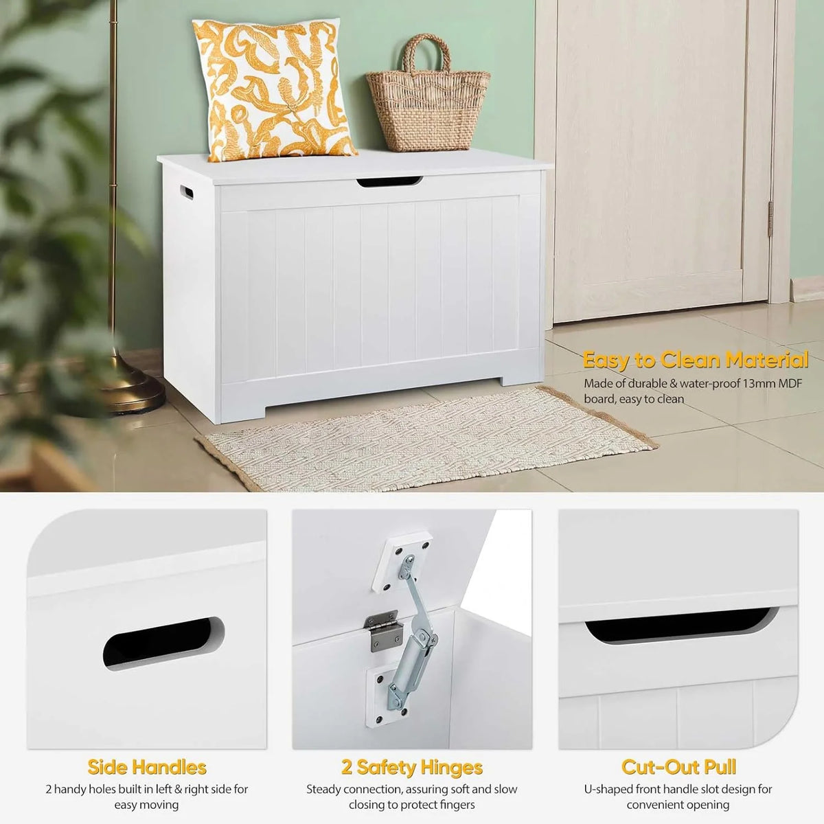 White Wooden Toy Box Storage Chest with Flip-top Lid H295