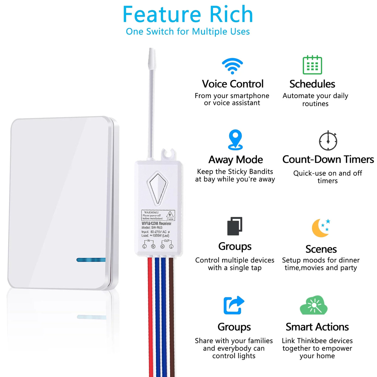WiFi Mini Size Wireless 1-gang Switch H7554